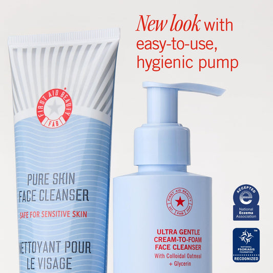 First Aid Beauty Ultra Gentle Cream-to-Foam Cleanser foam-lather showing creamy texture for sensitive skin