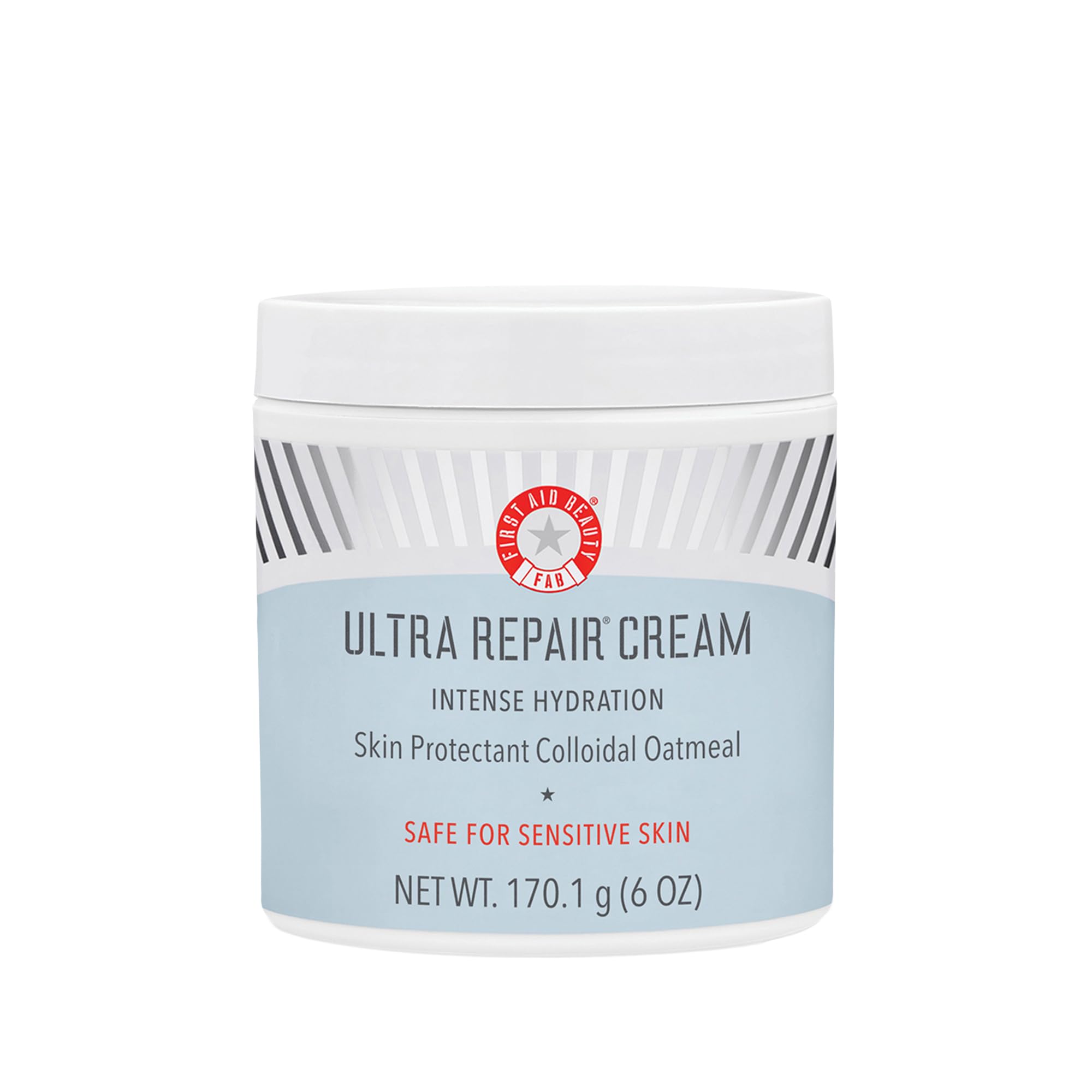 First Aid Beauty Ultra Repair Cream bottle shows quick-absorbing hydration for dry skin
