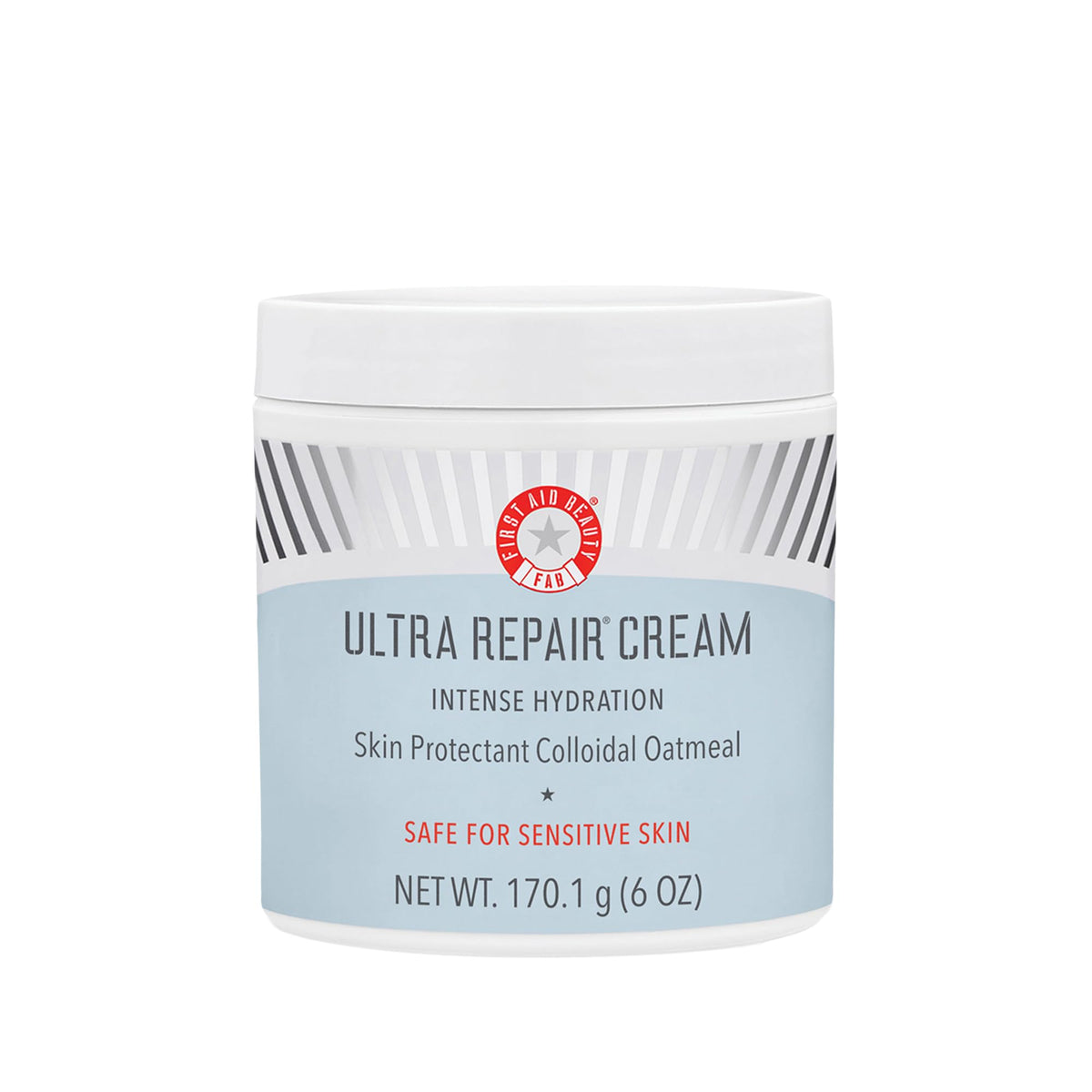 First Aid Beauty Ultra Repair Cream bottle shows quick-absorbing hydration for dry skin