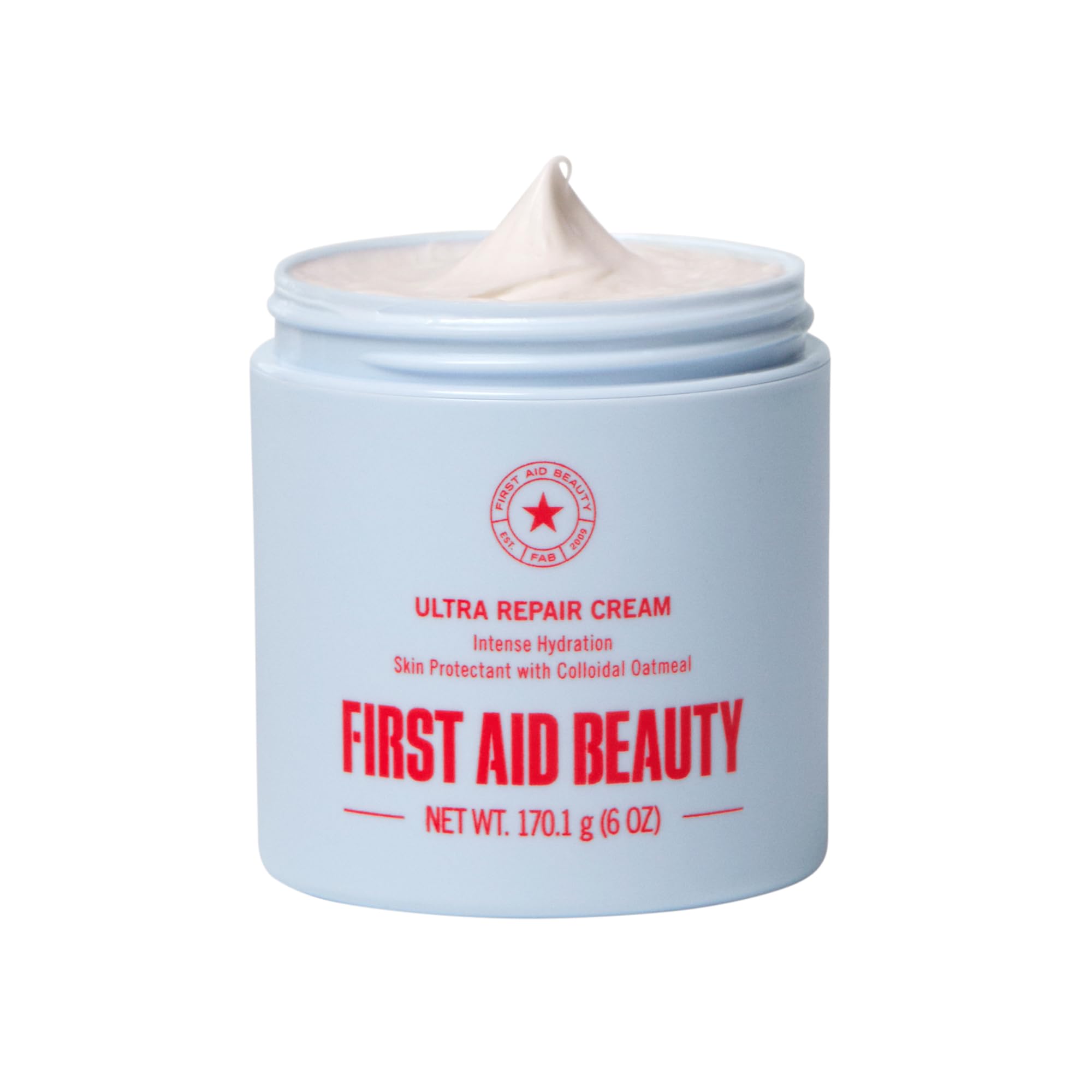 First Aid Beauty Ultra Repair Cream jar close up showing rich texture for long lasting hydration