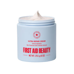 First Aid Beauty Ultra Repair Cream jar close up showing rich texture for long lasting hydration