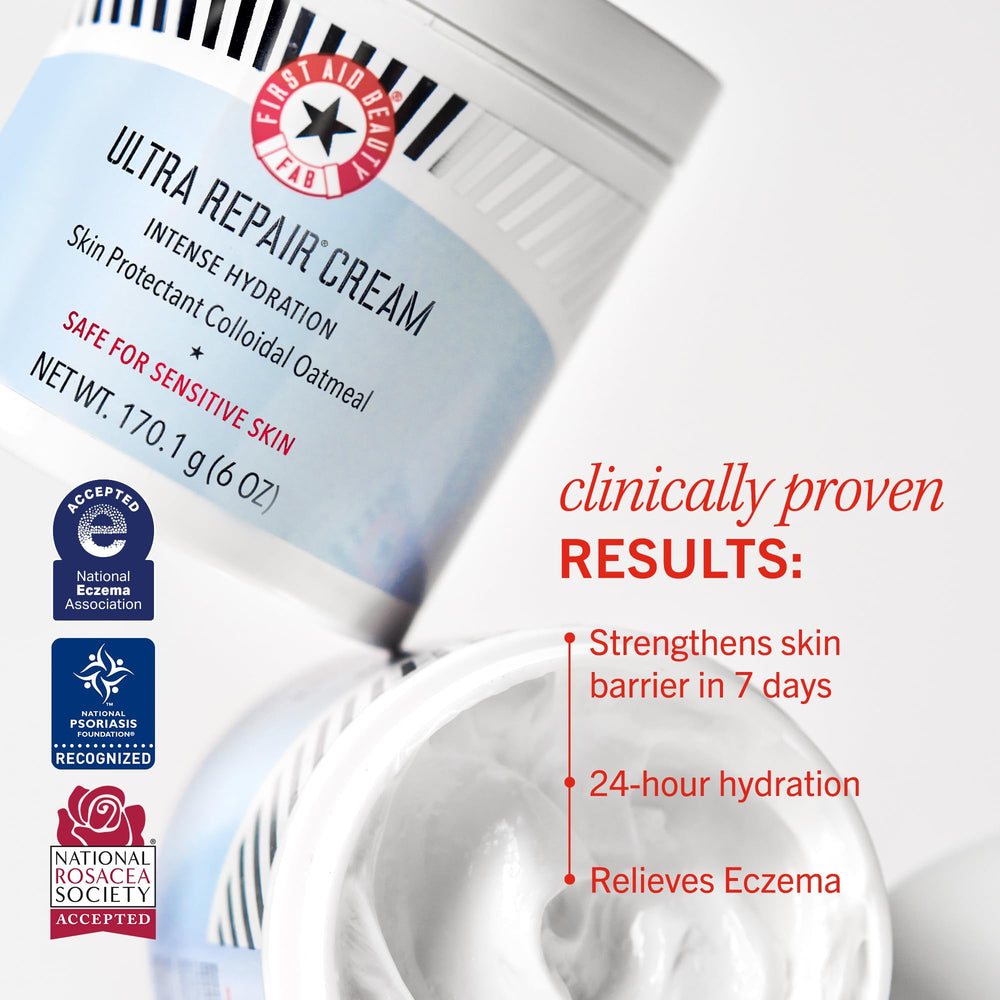 First Aid Beauty Ultra Repair Cream swirl texture demonstrates whipped, non-greasy hydration
