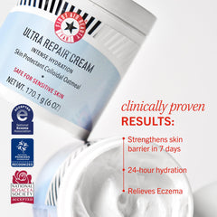 First Aid Beauty Ultra Repair Cream swirl texture demonstrates whipped, non-greasy hydration