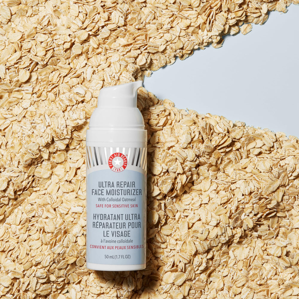 First Aid Beauty Ultra Repair featuring colloidal oatmeal soothing the complexion