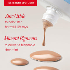 Skin with satin finish after applying First Aid Beauty sunscreen for a natural glow.