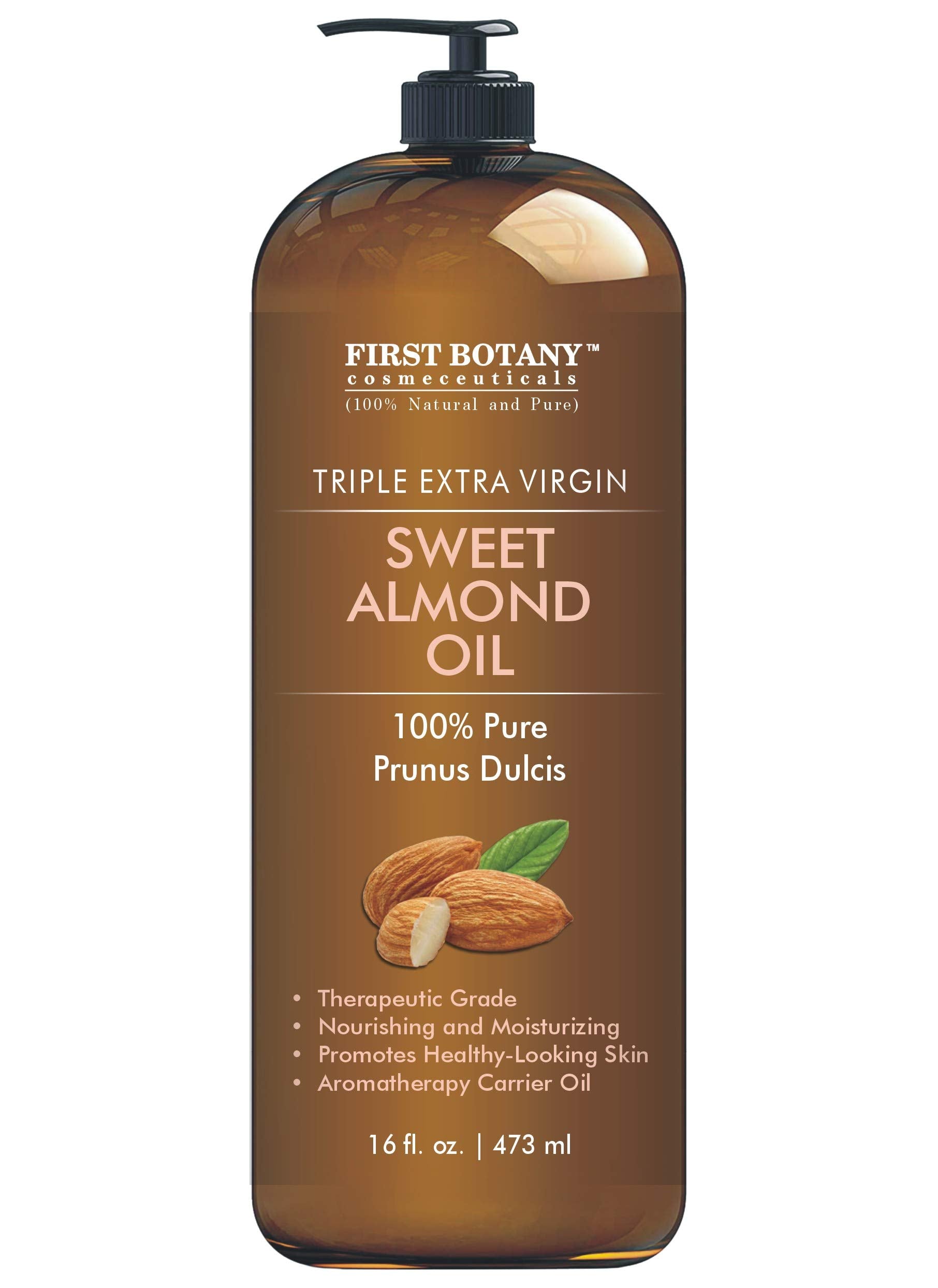 First Botany Almond Oil pump bottle for facial skincare and skin nourishment.