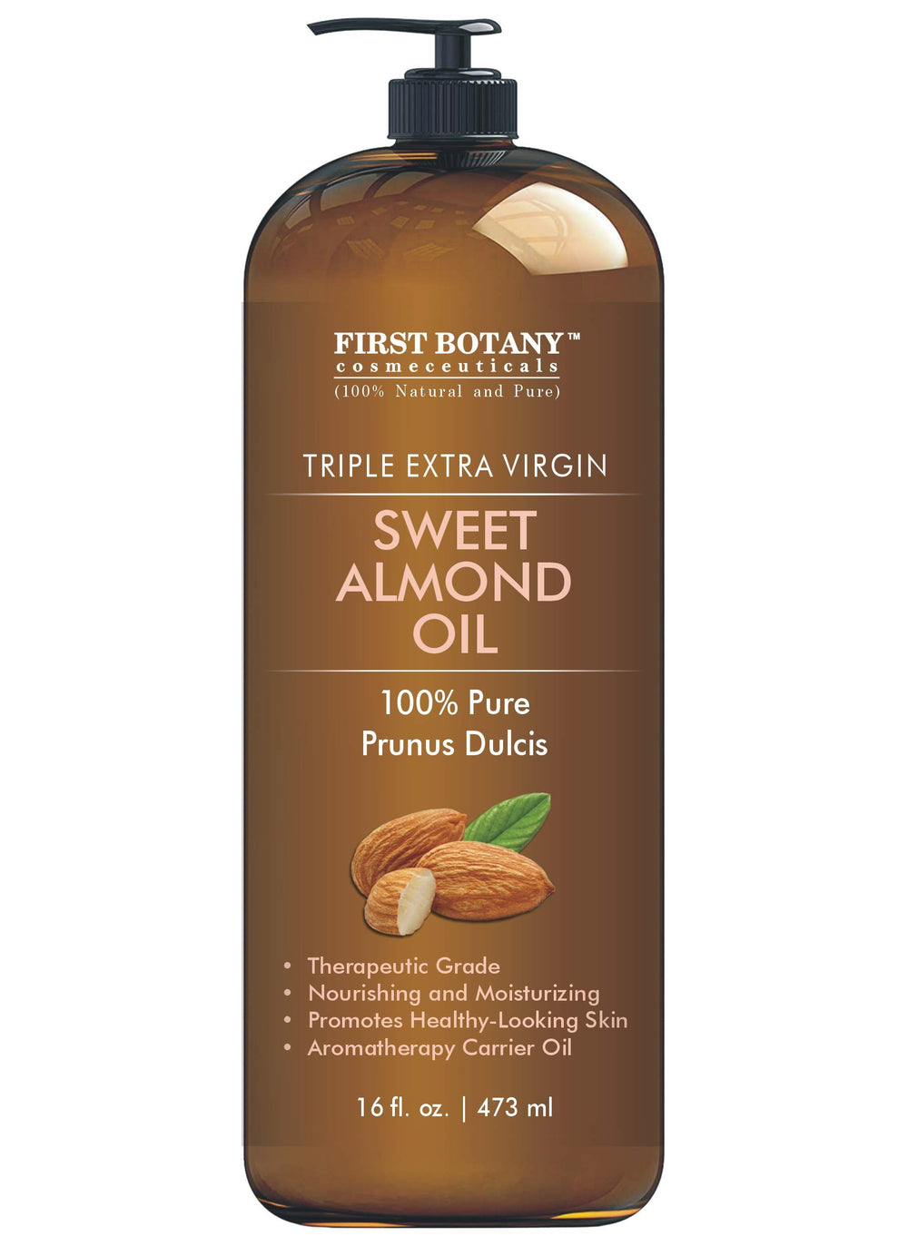 First Botany Almond Oil pump bottle for facial skincare and skin nourishment.