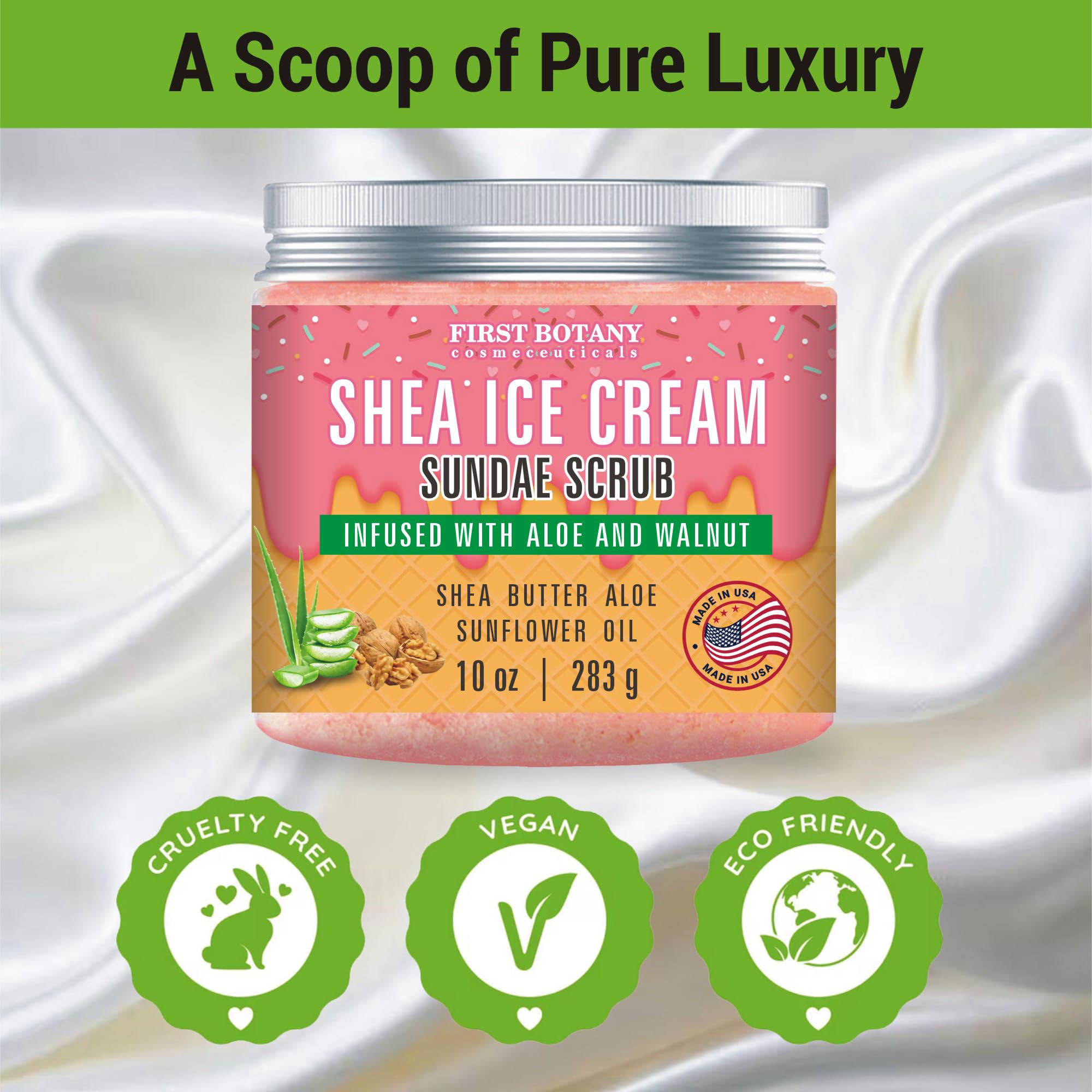 First Botany Body Scrub with aloe and glycerin hydrates while exfoliating.