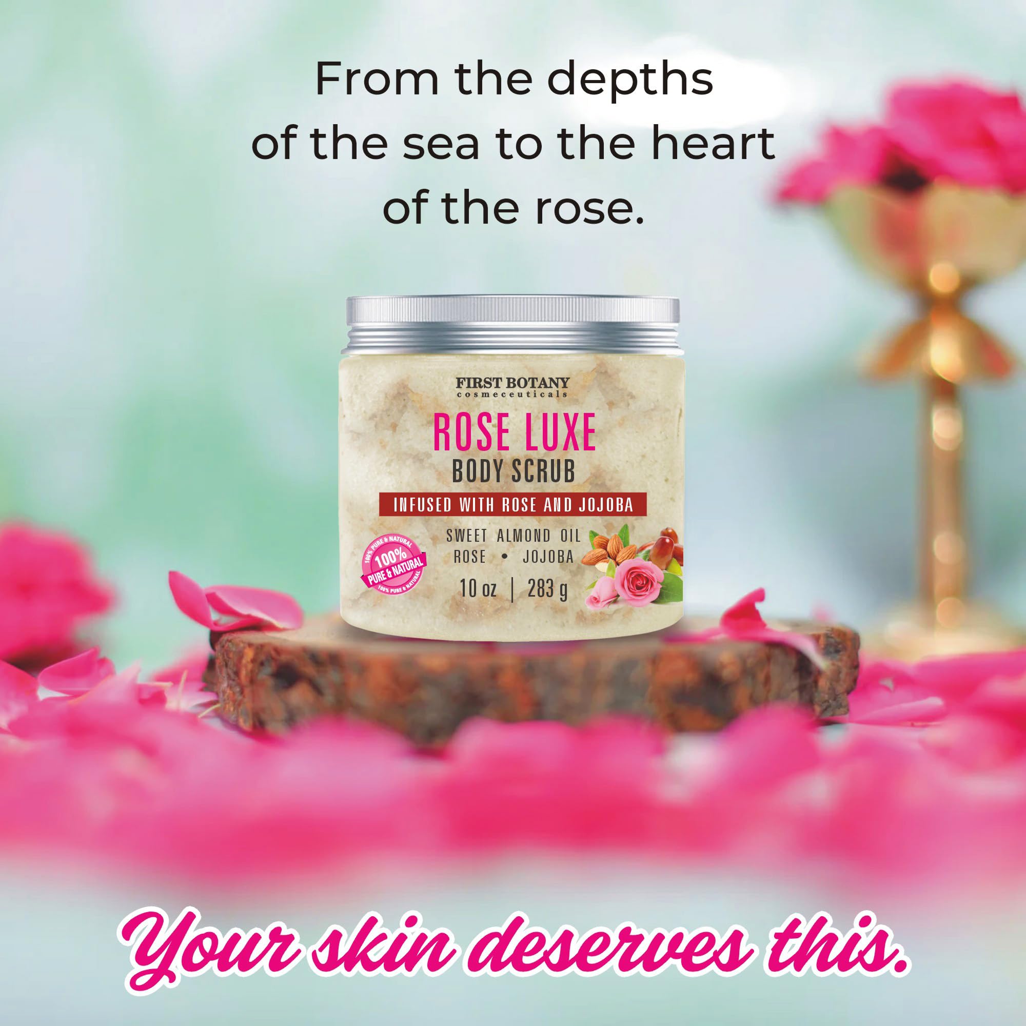 First Botany Body Scrub clean four-ingredient formula displayed