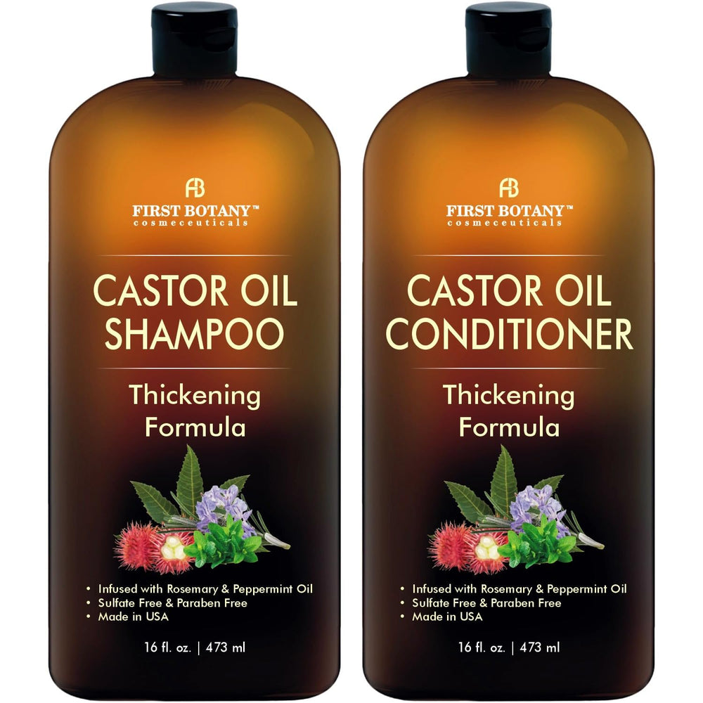 First Botany Castor Oil Shampoo bottle top view, refreshing cleanse for scalp and shine.