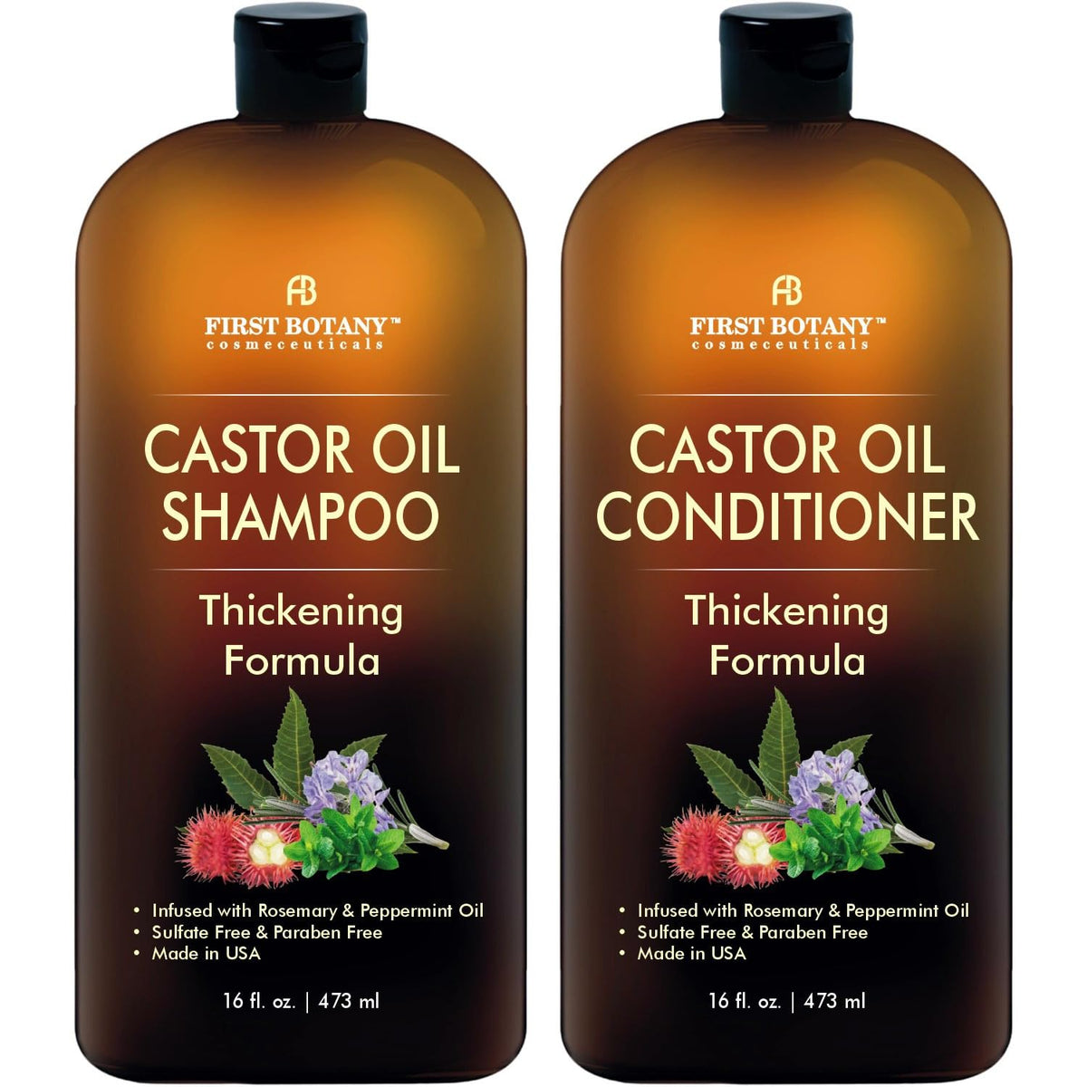 First Botany Castor Oil Shampoo bottle top view, refreshing cleanse for scalp and shine.