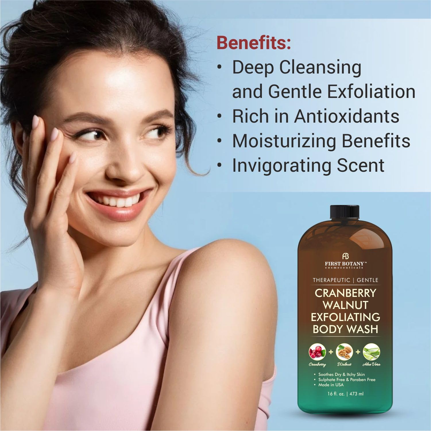 First Botany close-up of body wash on skin for daily care and freshness
