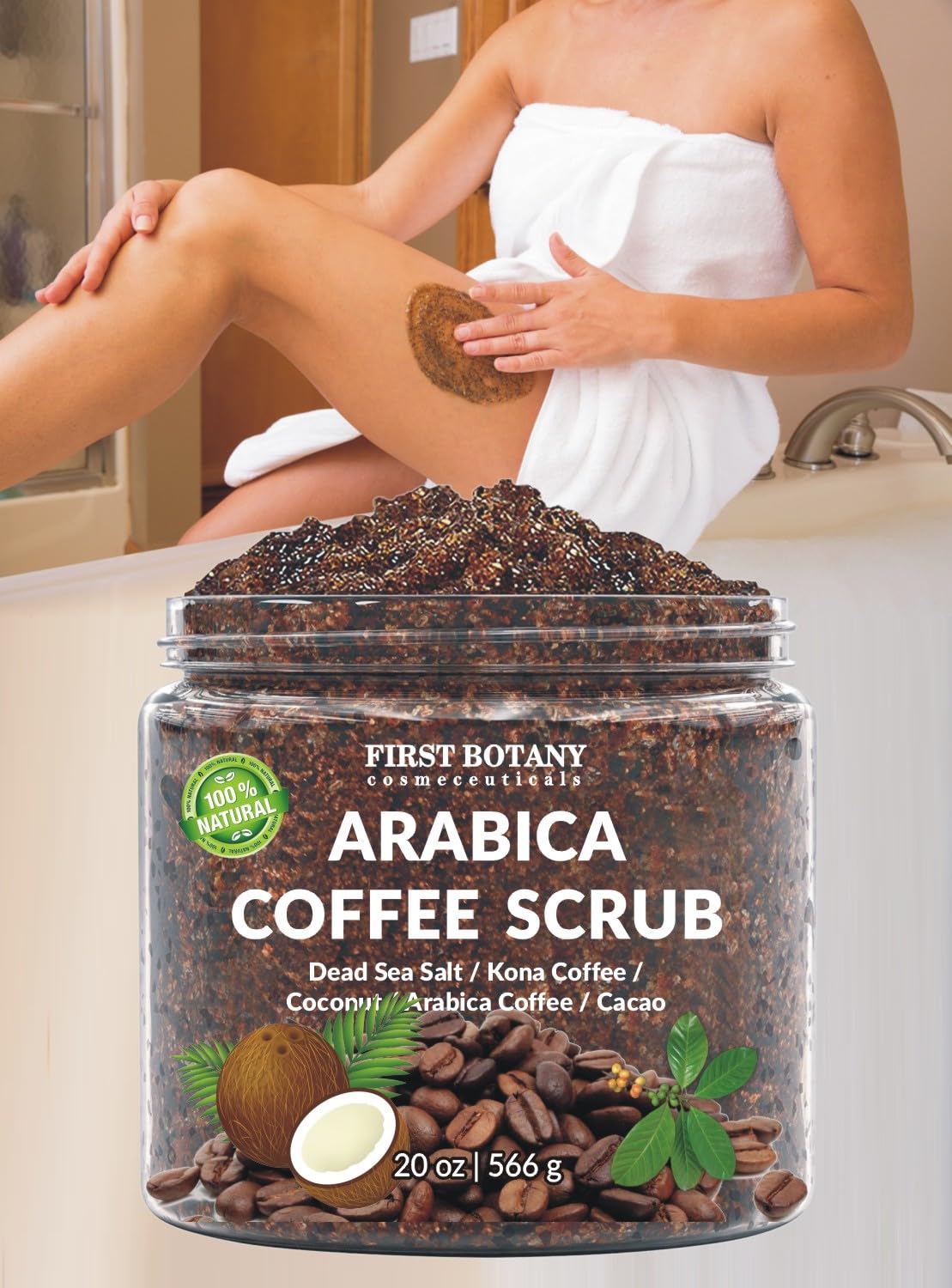 First Botany Coffee Scrub with coconut oil and shea butter supports skin hydration