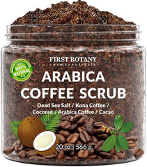 First Botany Coffee Scrub jar closeup showing natural ingredients for gentle exfoliation