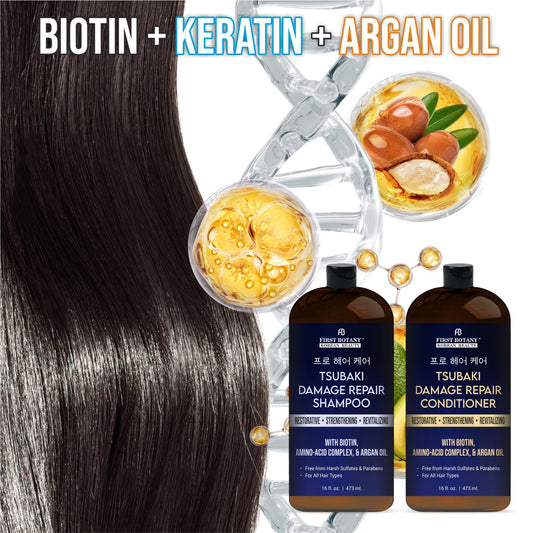 First Botany Damage Repair Conditioner bottle pour delivers deep conditioning for smoother ends