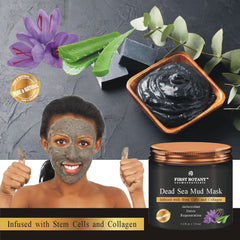Label detail highlights detoxifying minerals in First Botany mud mask.