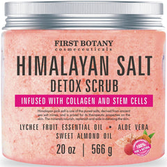 First Botany Himalayan Salt Body Scrub bottle pour reveals exfoliating action for smooth skin