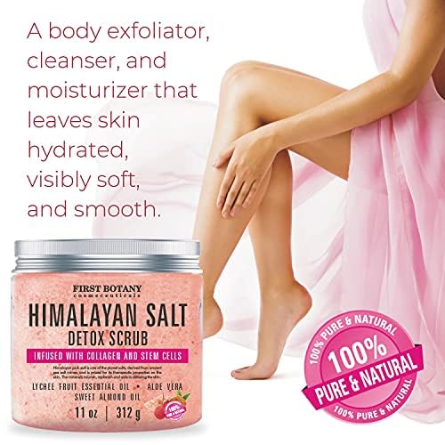 First Botany Himalayan Salt Body Scrub jar shows all-natural ingredients for spa-at-home routines