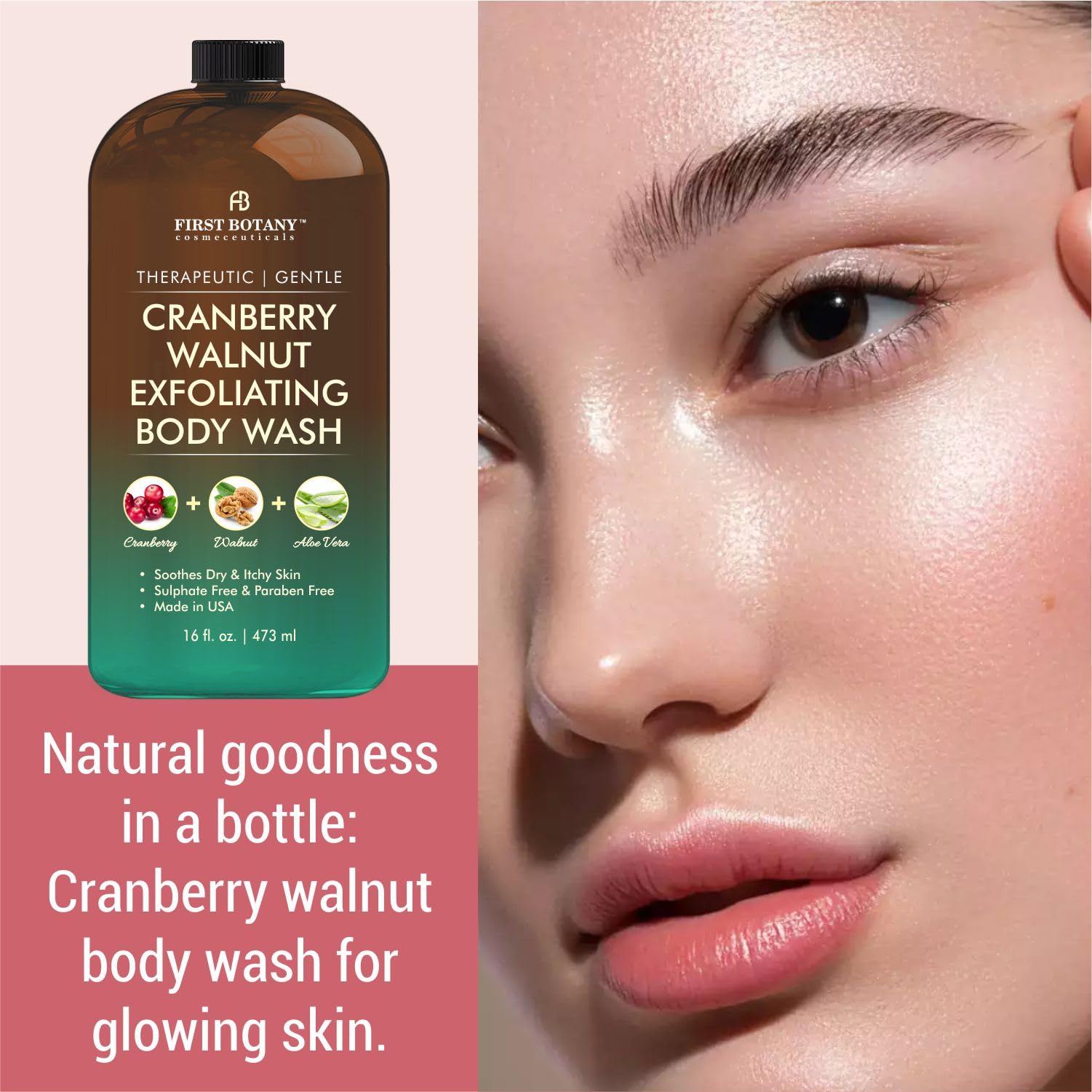First Botany lather-foam close-up highlights gentle cleansing with cranberry-walnut scent