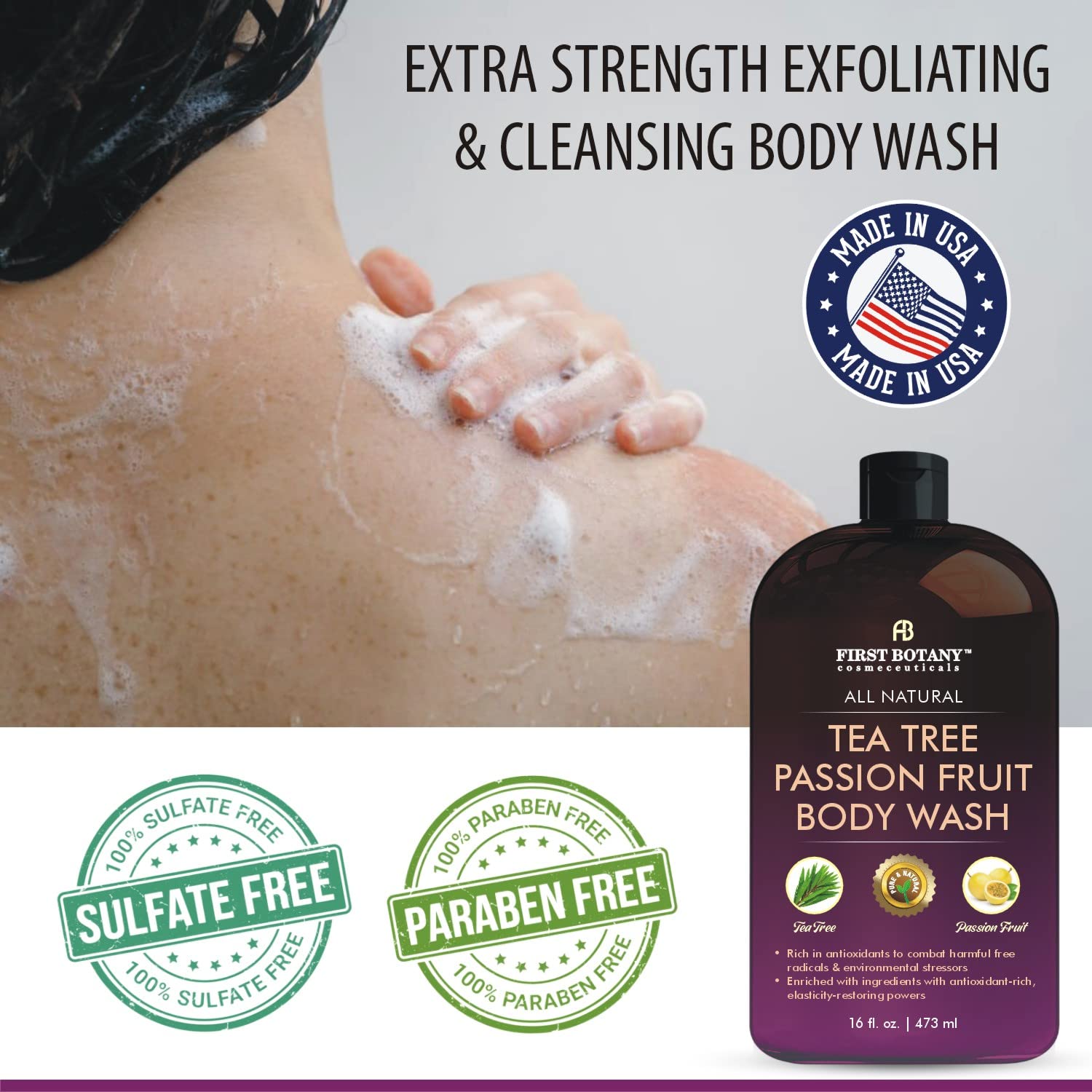 First Botany massage-lather on arm, showcasing moisturizing wash for active lifestyles.