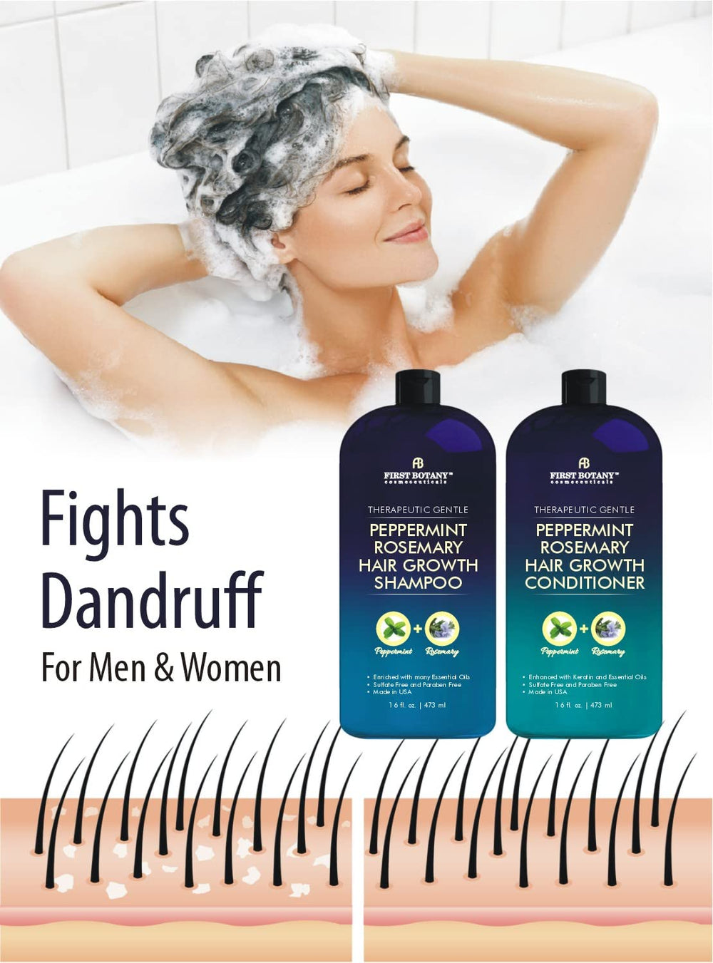 First Botany natural shampoo and conditioner label highlights clean ingredients