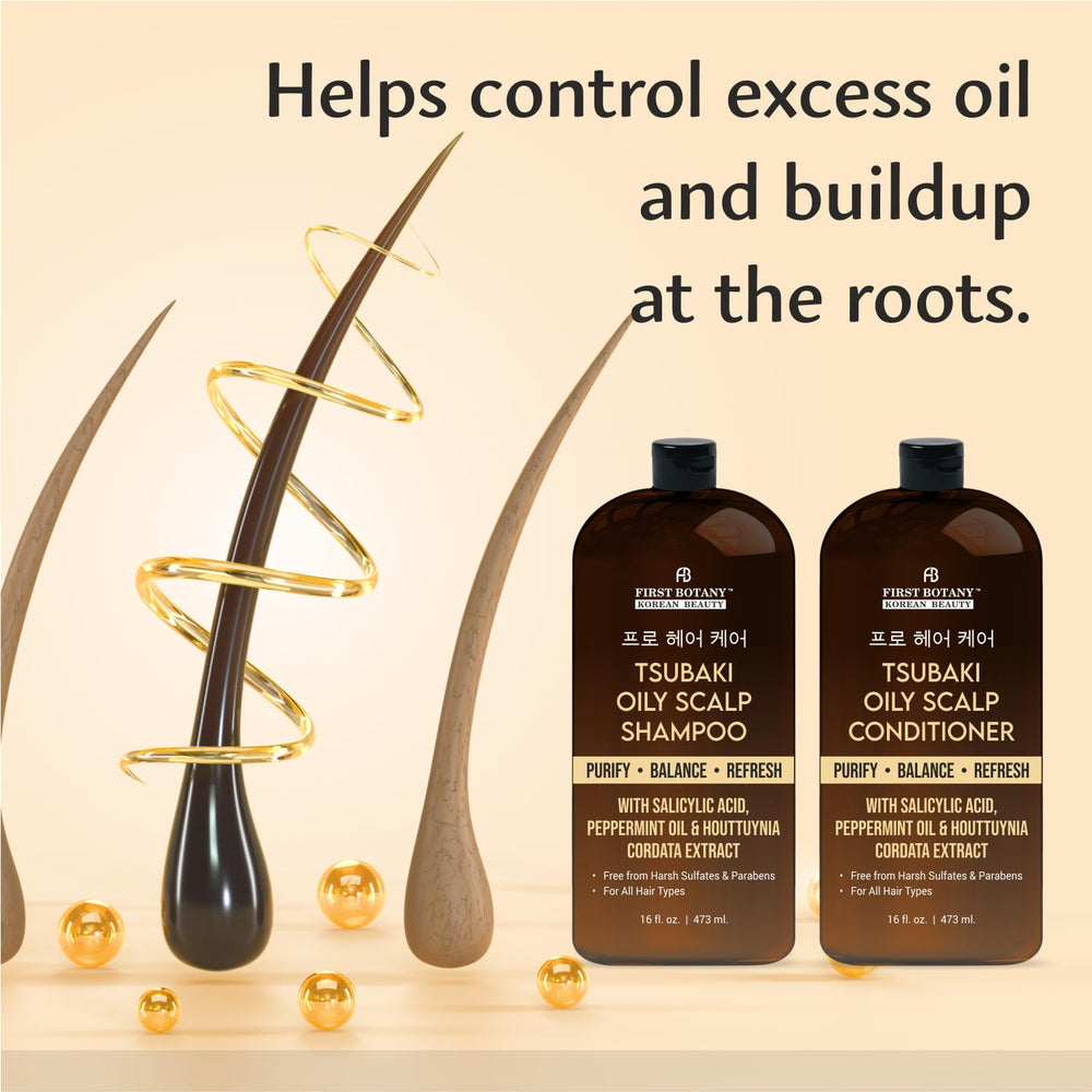 First Botany Oily Scalp Conditioner bottle pour illustrating lightweight conditioning for non-greasy hair.