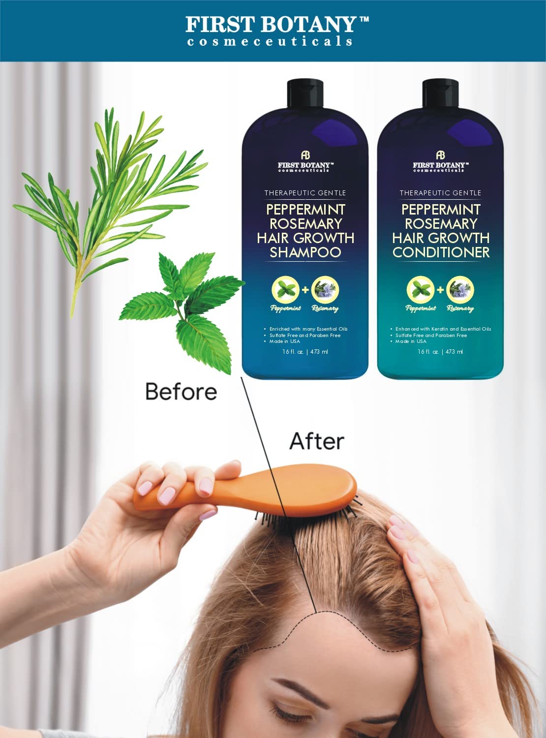 First Botany peppermint rosemary conditioner bottle nourishes and detangles hair