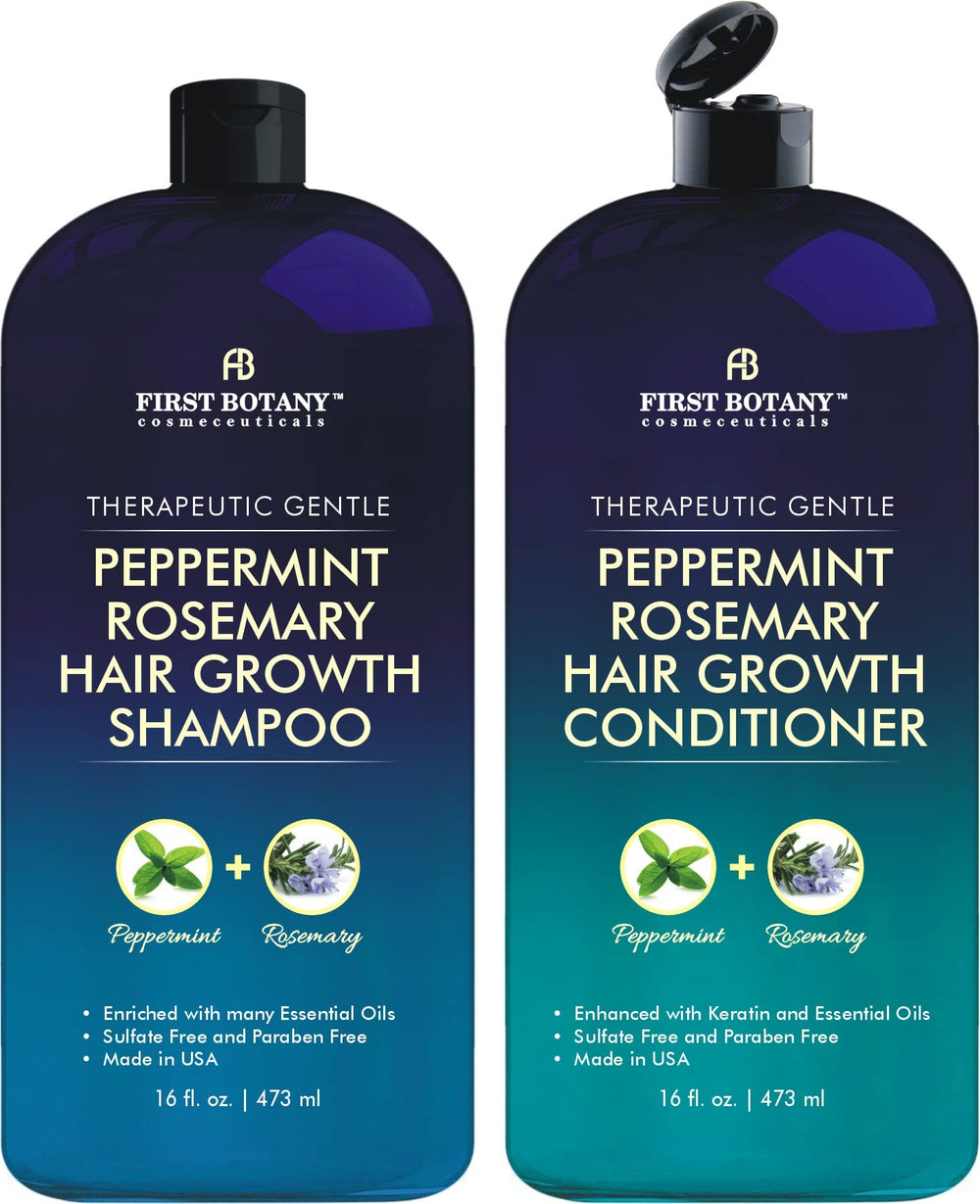 First Botany peppermint rosemary shampoo bottle refreshes scalp with cooling scent