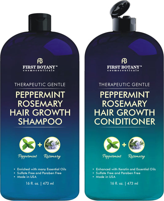 First Botany peppermint rosemary shampoo bottle refreshes scalp with cooling scent