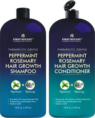 First Botany peppermint rosemary shampoo bottle refreshes scalp with cooling scent