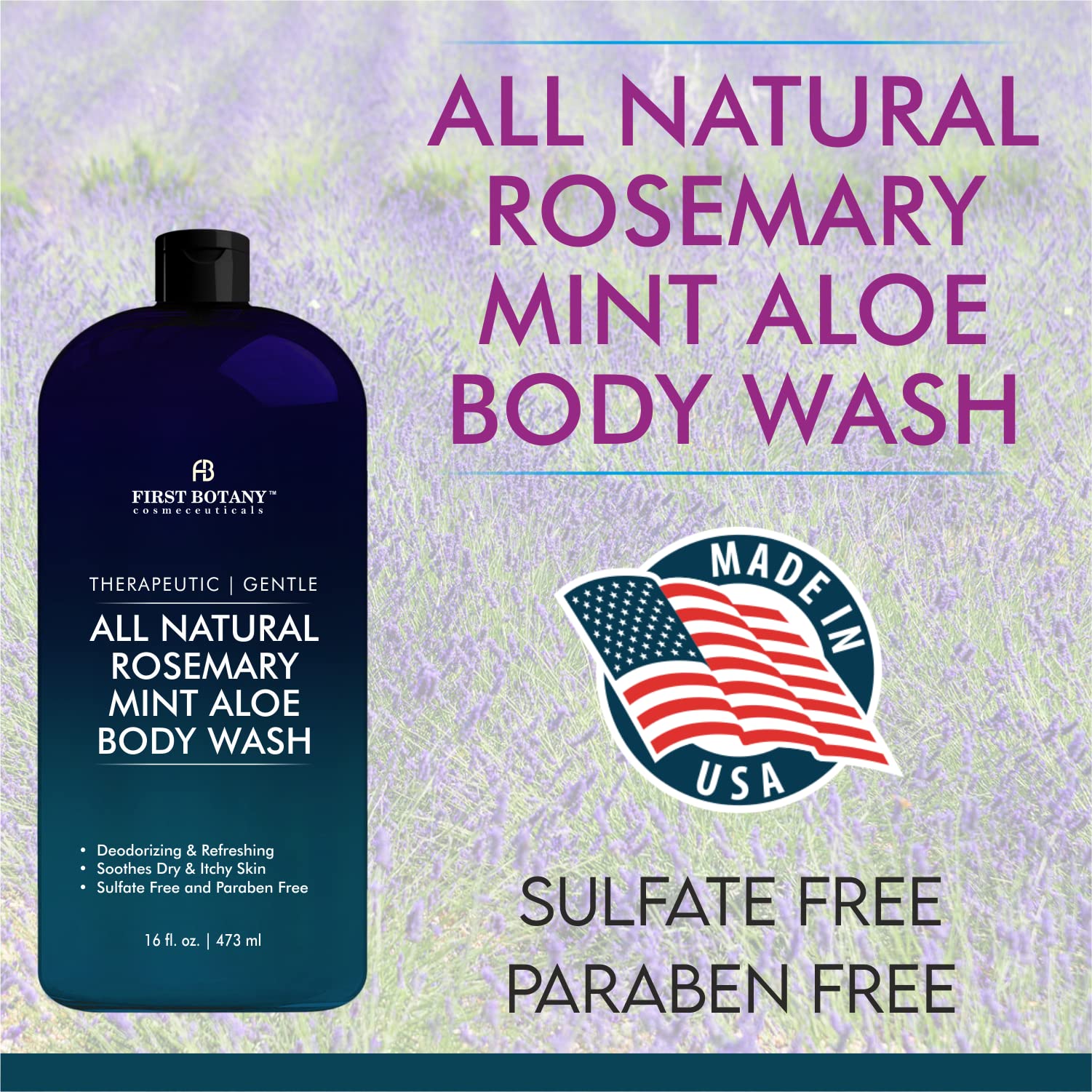 First Botany Rosemary Mint label closeup shows cruelty-free USA-made