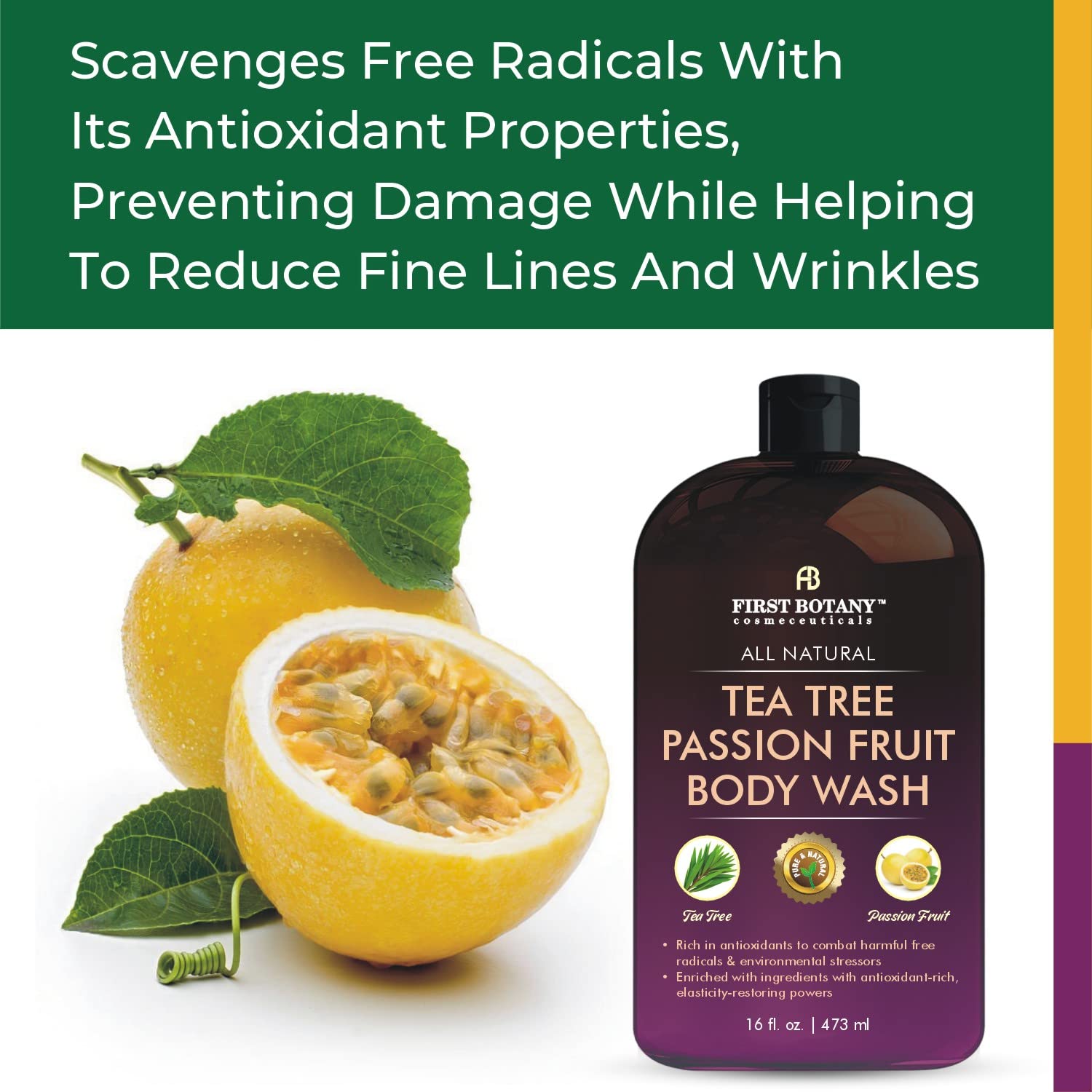 First Botany scented shower gel on skin, suggesting energizing fragrance for daily routines.