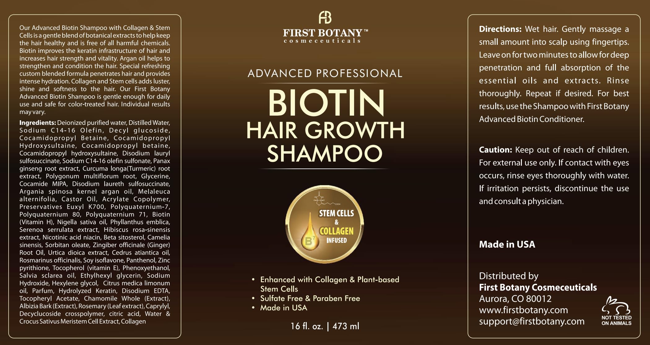 First Botany sulfate-free formula badge signals gentle color-safe cleansing