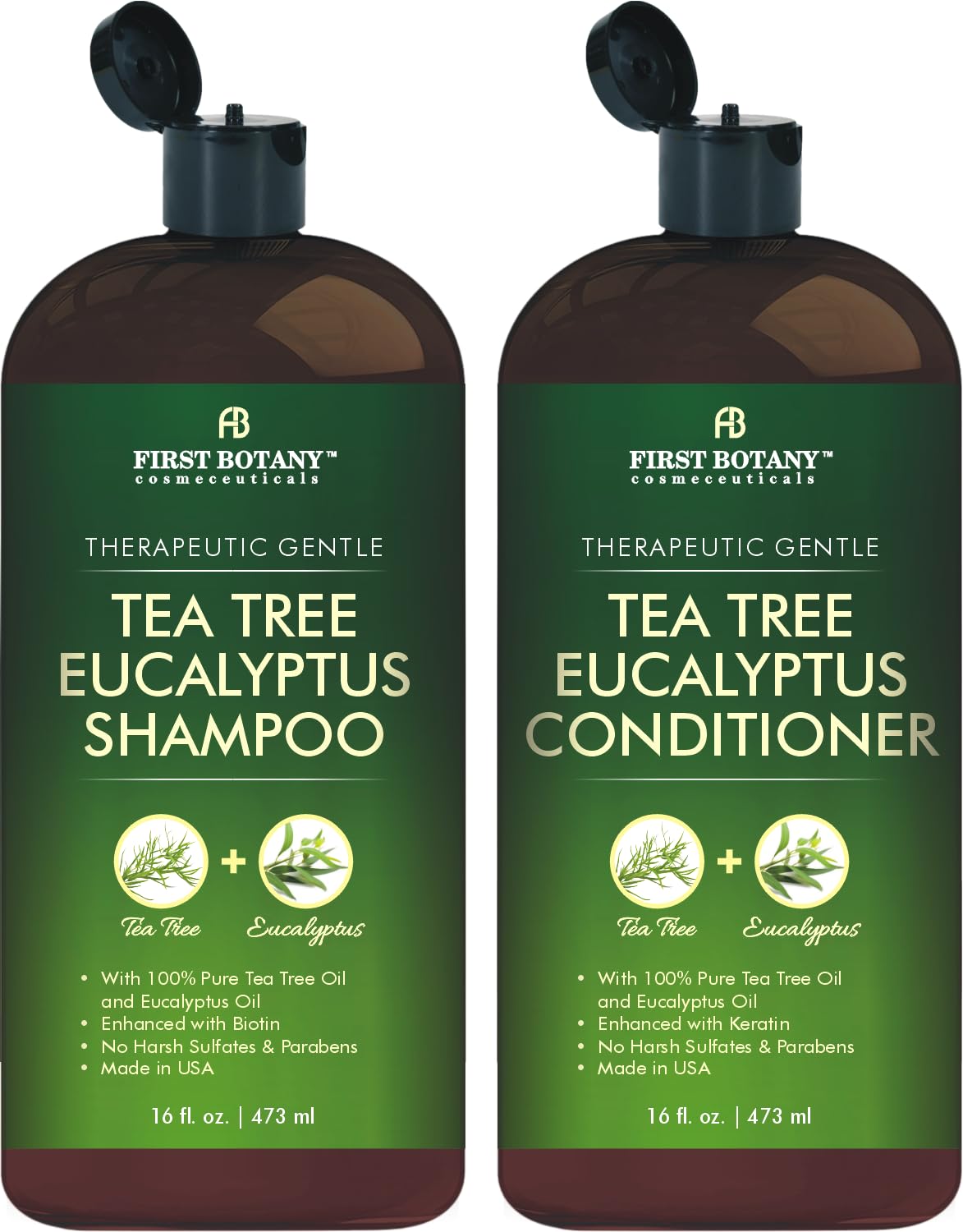 First Botany Tea Tree and Eucalyptus shampoo bottle for refreshing scalp cleanse