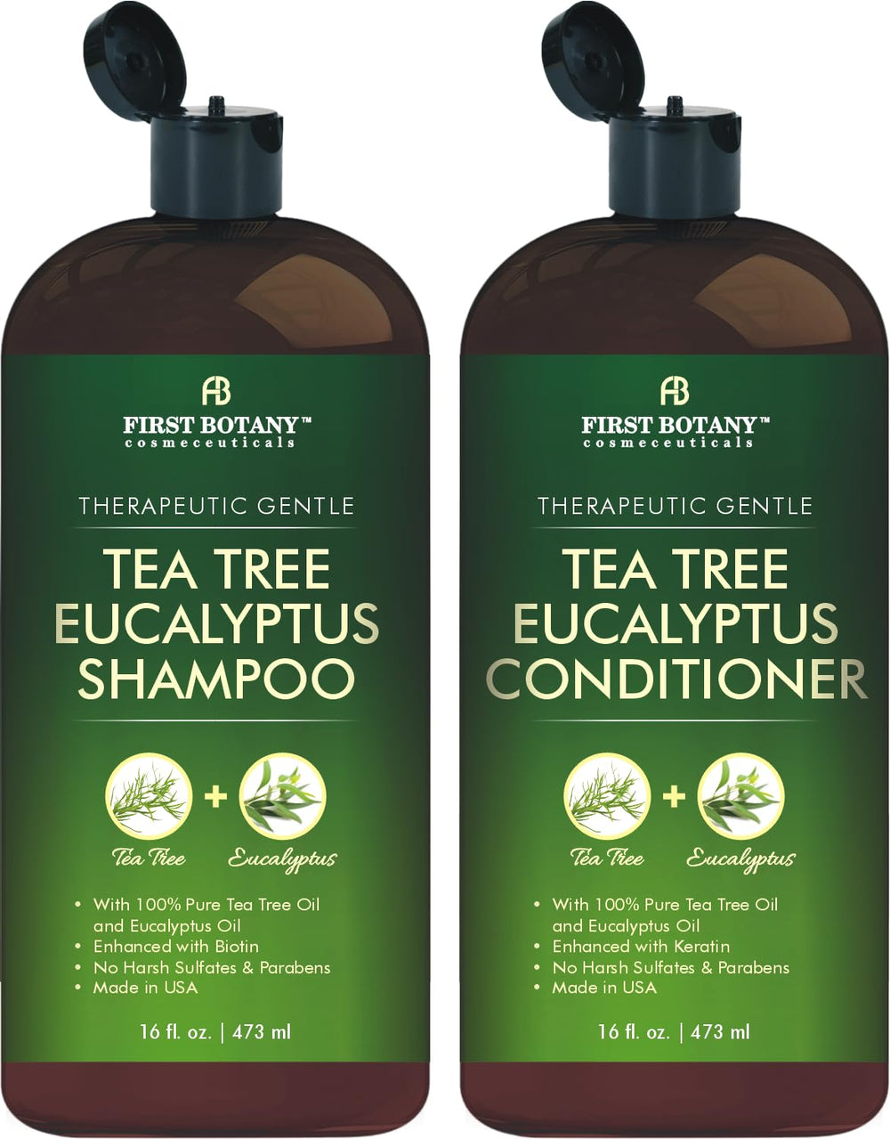 First Botany Tea Tree and Eucalyptus shampoo bottle for refreshing scalp cleanse