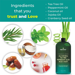 Hands applying First Botany Tea Tree Mint Body Wash for a refreshing cleanse