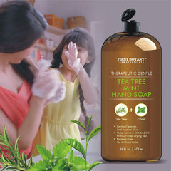First Botany Tea Tree Mint Hand Soap coconut oil visual highlighting moisturizing base.