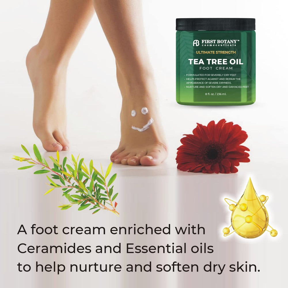 Tea tree oil ingredient close-up highlights natural plant-based foot care