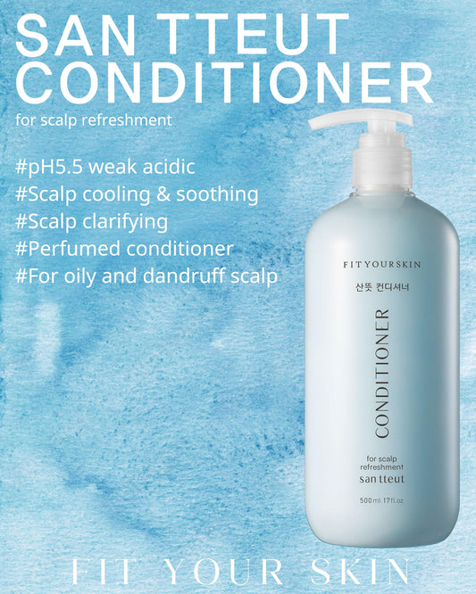 FIT YOUR SKIN SAN TTEUT cooling scalp conditioner front label highlights a triple mint formula.