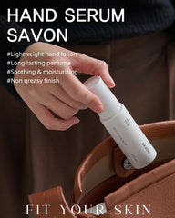 Fit Your Skin Savon bottle pouring demonstrates fast absorption for quick hydration.