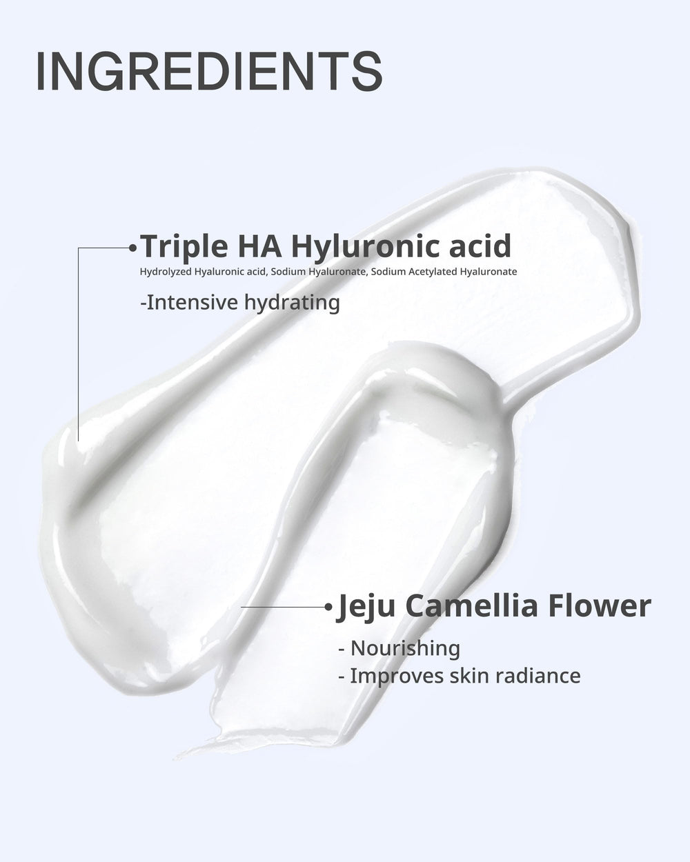 Close-up shows lightweight texture emphasizing non-greasy, fast-absorbing formula.