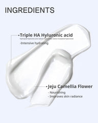 Close-up shows lightweight texture emphasizing non-greasy, fast-absorbing formula.