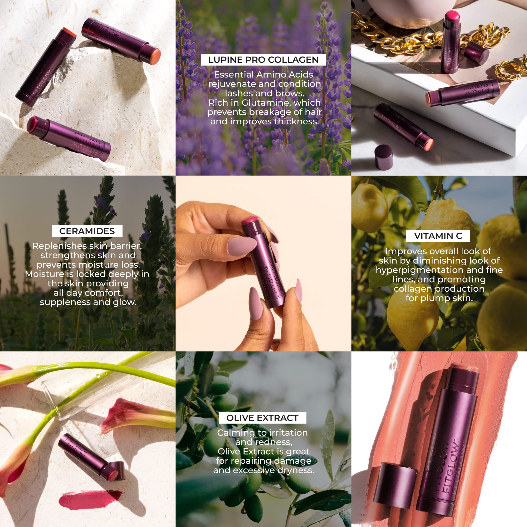 Fitglow Cloud Collagen Lipstick swatches display buildable soft matte color.