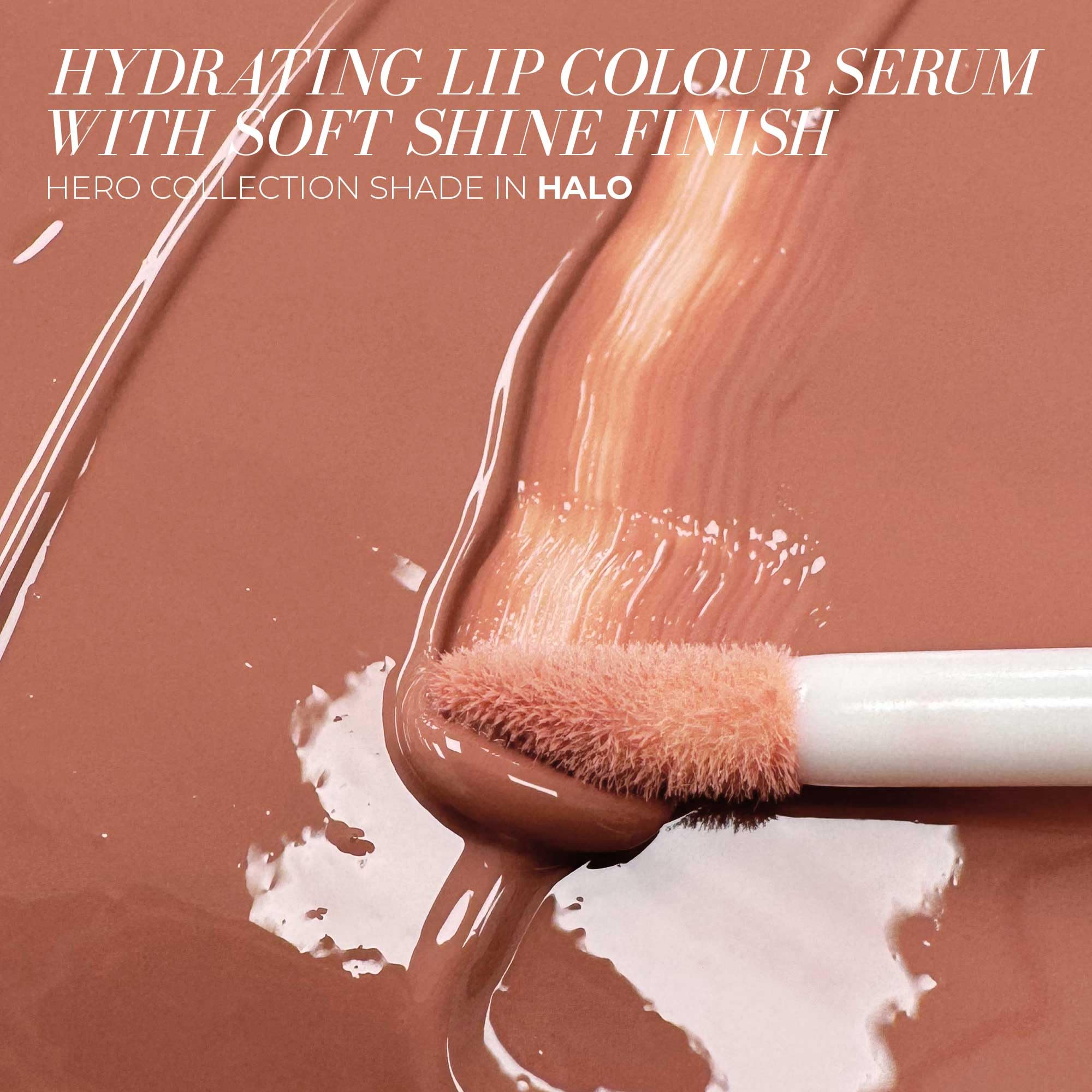 FITGLOW Lip Colour Serum application closeup showing smooth glide and buildable color.