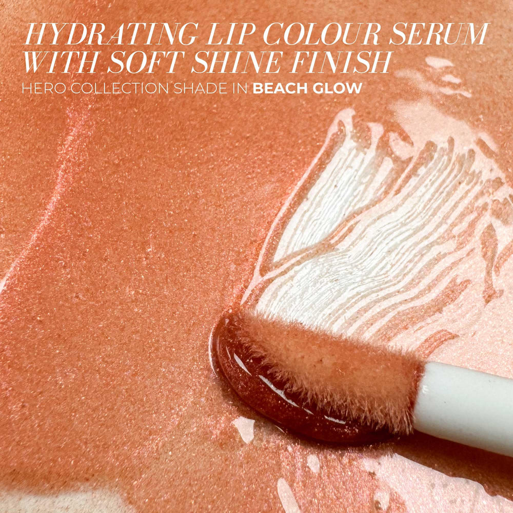 FITGLOW Lip Colour Serum swatch shows buildable bronze-to-nude color