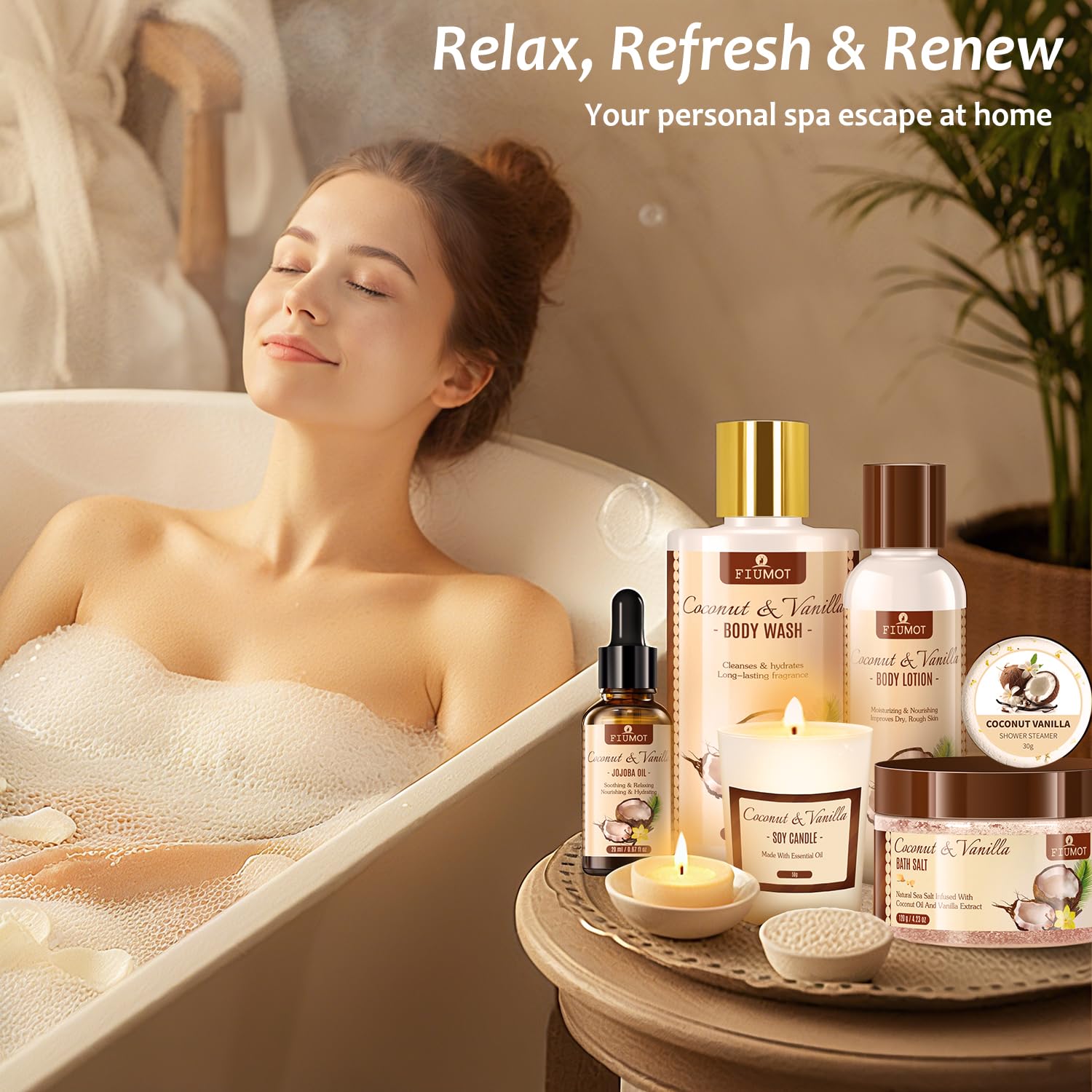 FIUMOT Valentines bath gift basket bath salts with mineral blends for calm relaxation