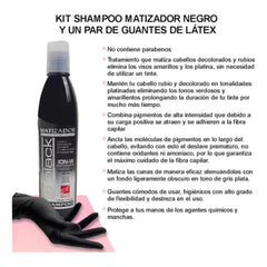 Le Black shampoo lather reveals violet pigments targeting brassiness in platinum hair.