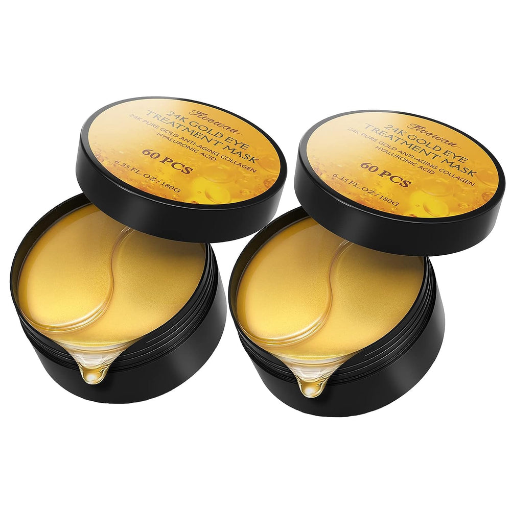 Packaging close-up of Fivewan gold eye patches for at-home luxury care.