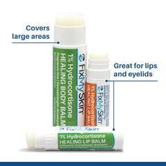 Dermatologist-developed FixMySkin lip balm with gluten-free formula.