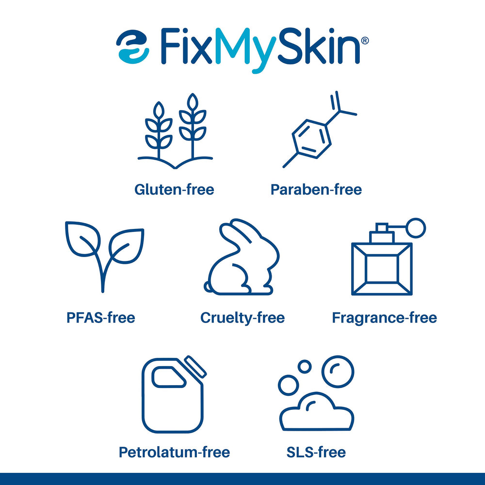 Gluten-free formula of FixMySkin lip balm for sensitive lips.